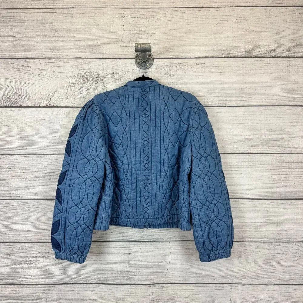 Free People Women's Boho Quinn Quilted Cotton Denim Jacket Size Large - Picture 9 of 9